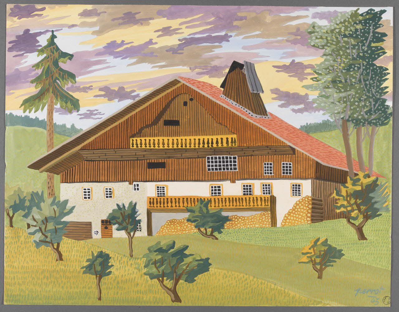 René Perrot dessin Cornabey (Doubs), ferme Franche-Comté, France 1943 1943.6.31 Photo RMN-Grand Palais (Mucem)/ Franck Raux