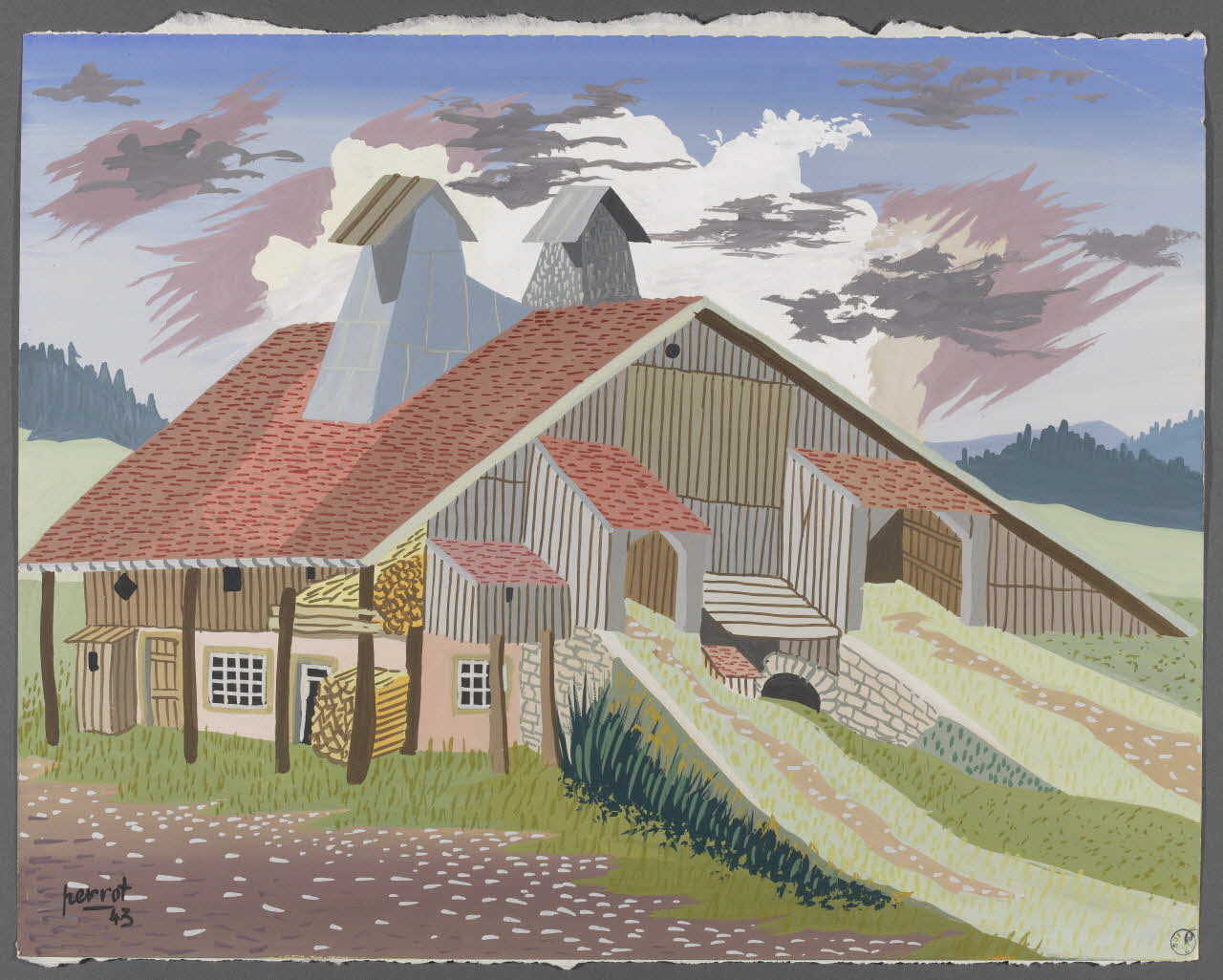 René Perrot dessin Grand'combe, ferme Franche-Comté, France 1943 1943.6.32 Photo RMN-Grand Palais (Mucem)/ Franck Raux