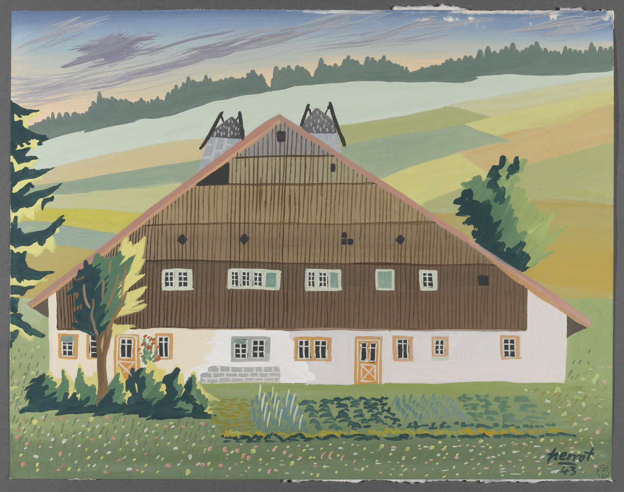 René Perrot dessin Ferme à la Grand'combe (Doubs) Franche-Comté, France 1943 1943.6.33 Photo RMN-Grand Palais (Mucem)/ Franck Raux
