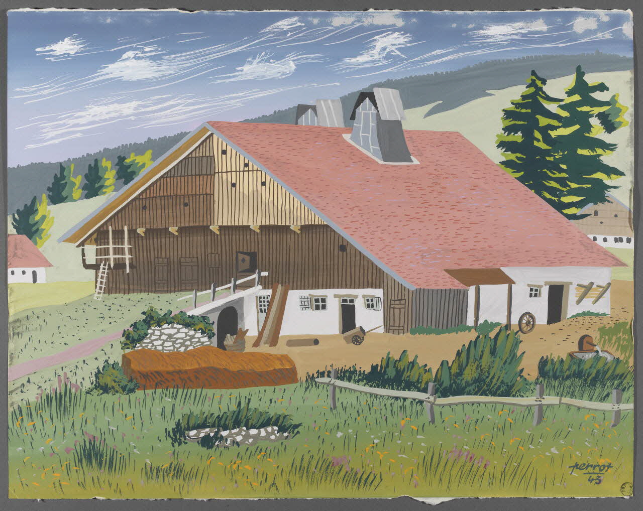 René Perrot dessin Ferme à la Grand'combe (Doubs) Franche-Comté, France 1943 1943.6.35 Photo RMN-Grand Palais (Mucem)/ Franck Raux