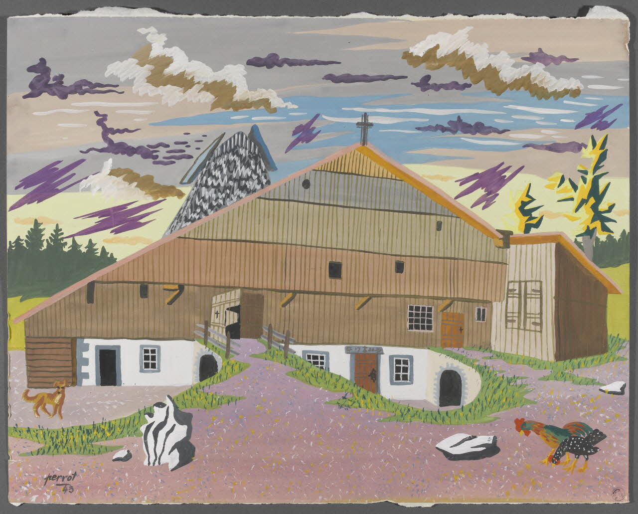 René Perrot dessin Grand'combe (Doubs), maison de ferme Franche-Comté, France 1943 1943.6.36 Photo RMN-Grand Palais (Mucem)/ Franck Raux