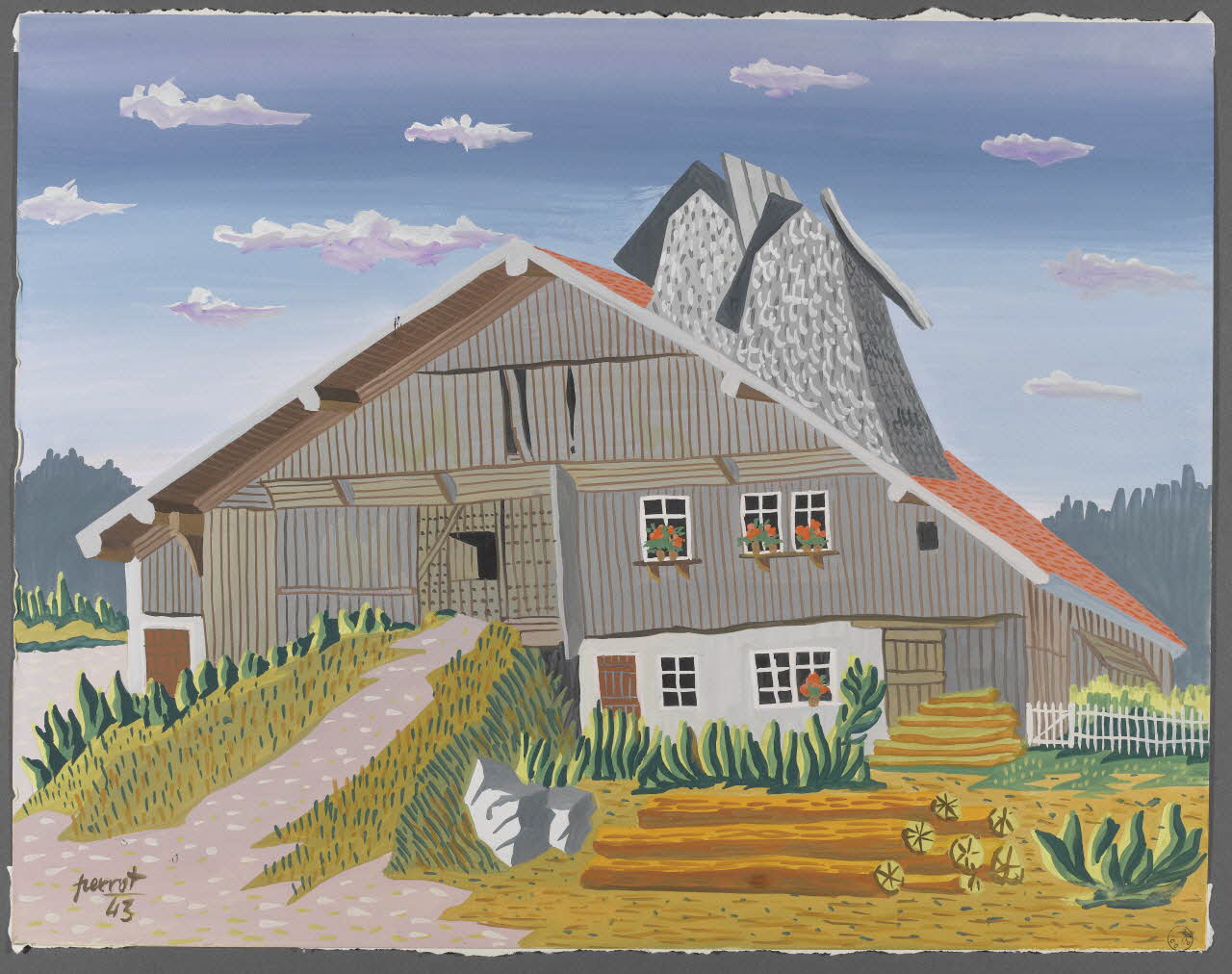 René Perrot dessin Grand'combe, maison de ferme Franche-Comté, France 1943 1943.6.37 Photo RMN-Grand Palais (Mucem)/ Franck Raux
