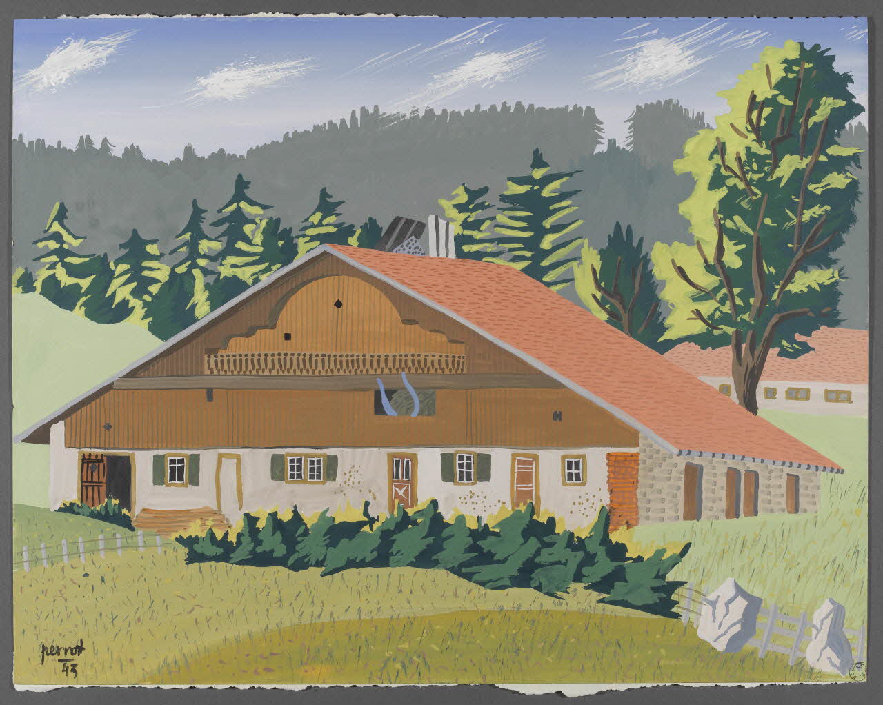 René Perrot dessin Grand'combe (Doubs), maison de bois Franche-Comté, France 1943 1943.6.38 Photo RMN-Grand Palais (Mucem)