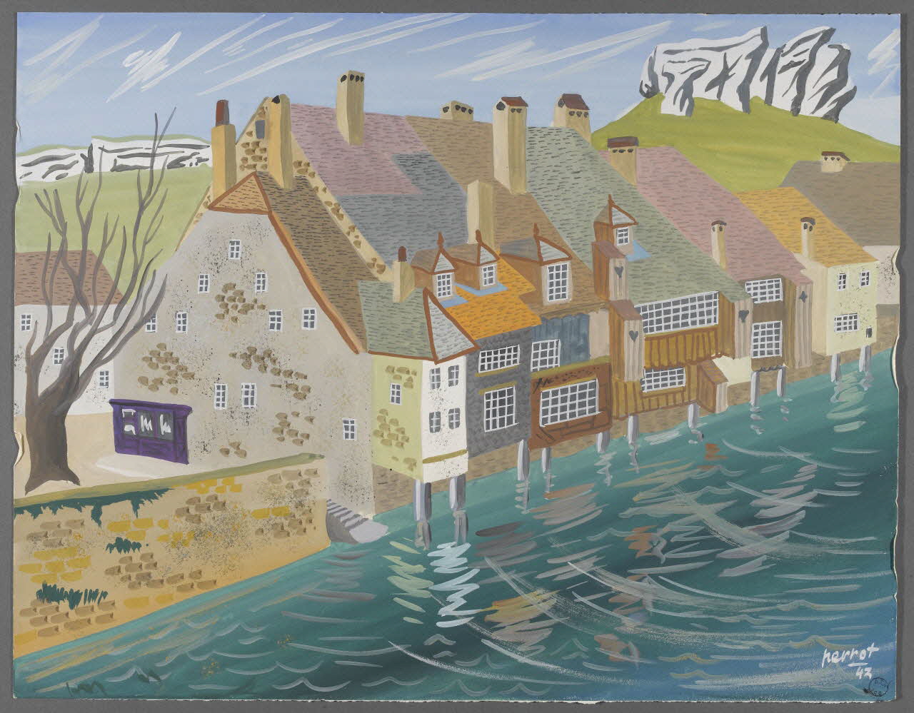 René Perrot dessin Ornans, vieilles maisons sur la Loue Franche-Comté, France 1943 1943.6.47 Photo Photo RMN-Franck RAUX