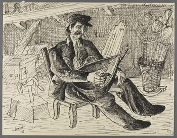 René Perrot dessin Vuillafans, vannier traditionnel : fabrication des paniers à remonter la terre Franche-Comté, France 1943 1943.6.5 Photo Photo RMN-Franck RAUX