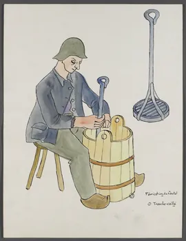 René Perrot dessin Fabrication du Cantal  1 Tranche-caillé Auvergne, France 1944 1944.10.1 Photo Photo RMN-Franck RAUX