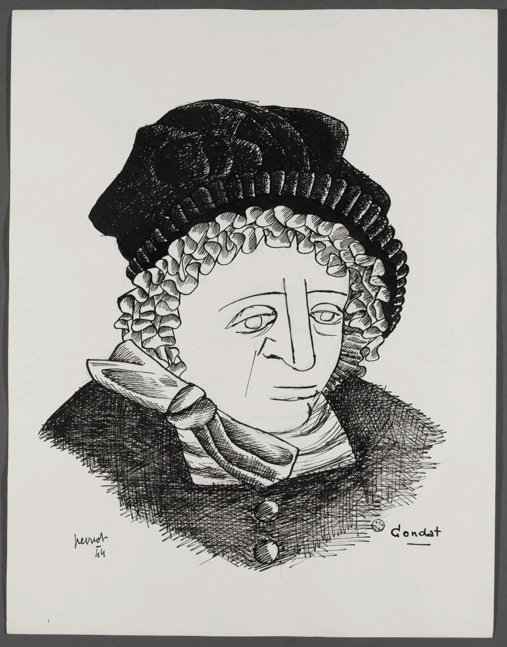 René Perrot dessin Coiffe féminine de Condat (Cantal) Auvergne, France 1944 1944.10.10 Photo Photo RMN-Franck RAUX