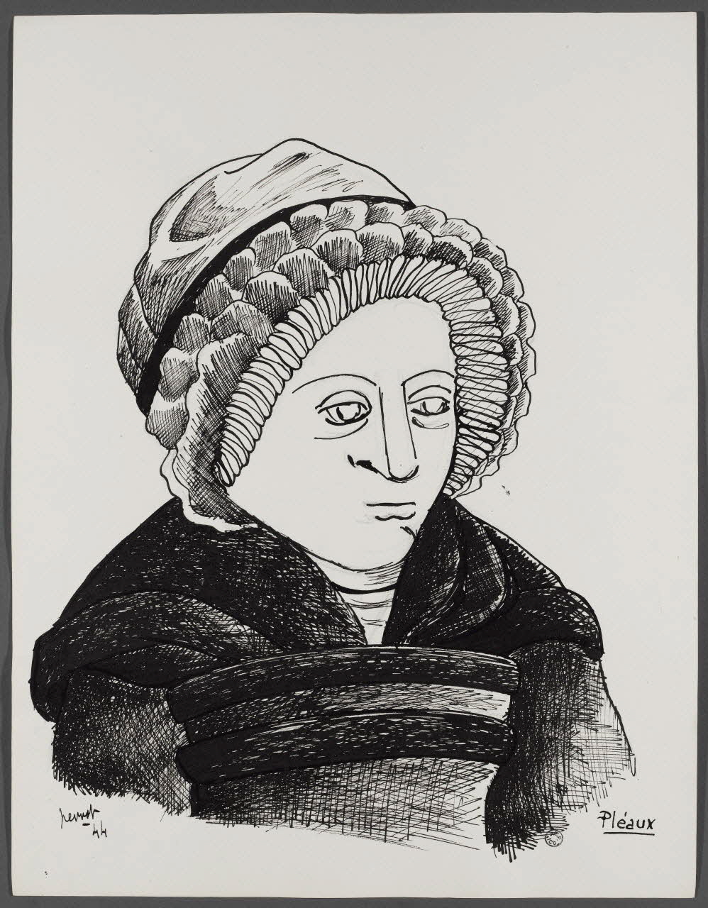 René Perrot dessin Coiffe féminine de Pléaux Auvergne, France 1944 1944.10.11 Photo Photo RMN-Franck RAUX
