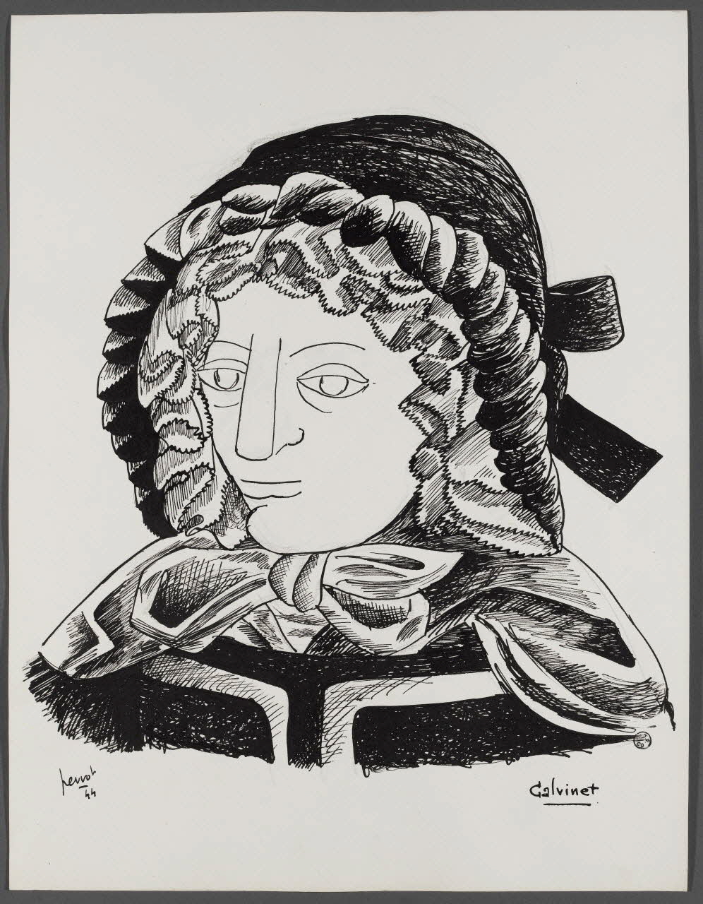 René Perrot dessin Coiffe féminine de Calvinet Auvergne, France 1944 1944.10.12 Photo Photo RMN-Franck RAUX