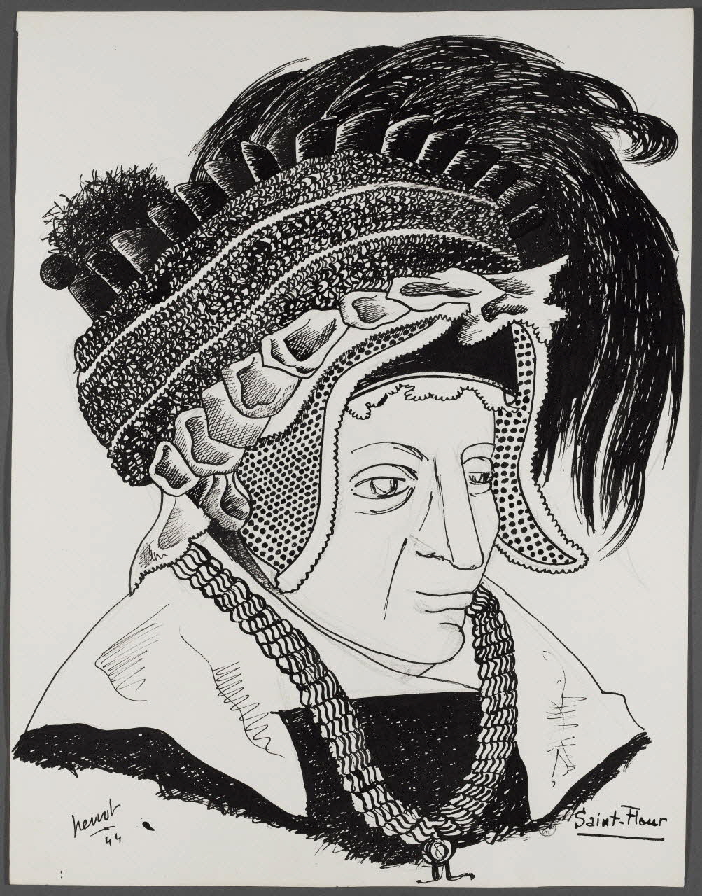 René Perrot dessin Coiffe féminine de Saint-Flour Auvergne, France 1944 1944.10.14 Photo Photo RMN-Franck RAUX