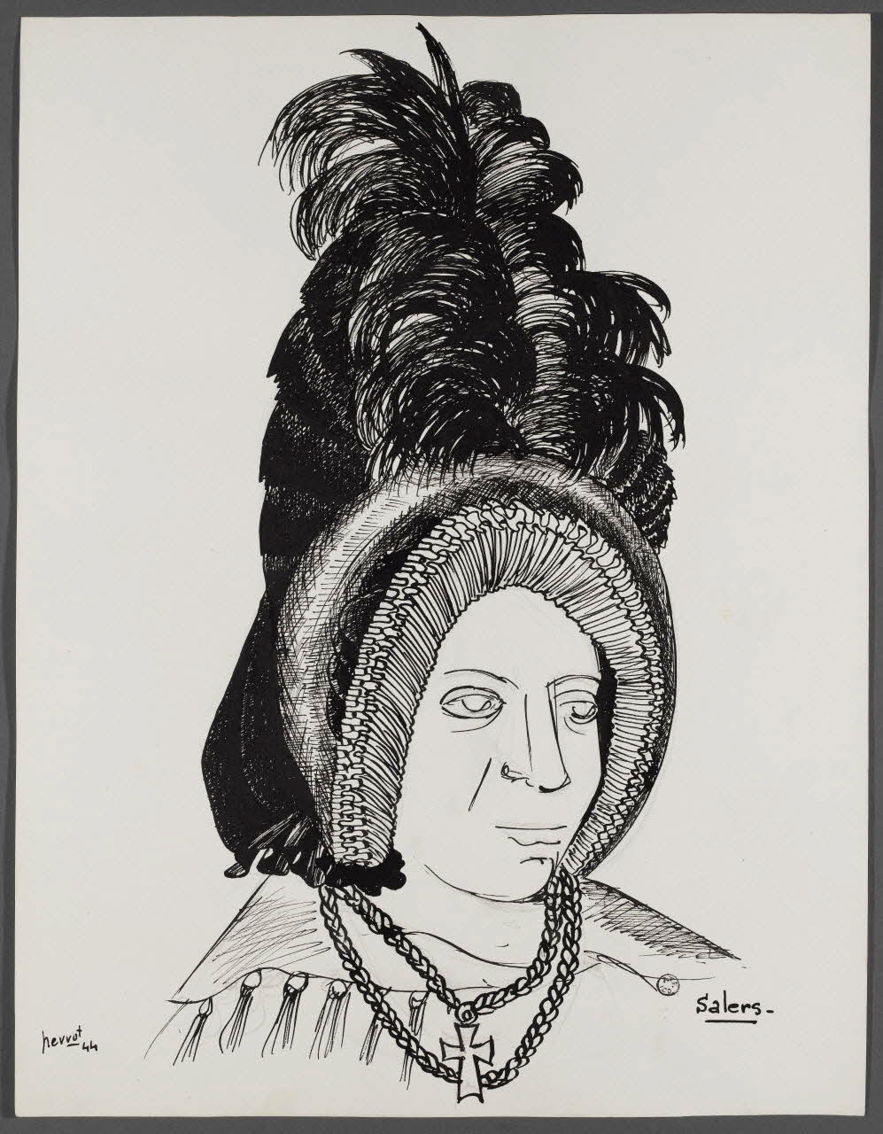 René Perrot dessin Coiffe féminine de Salers Auvergne, France 1944 1944.10.15 Photo Photo RMN-Franck RAUX