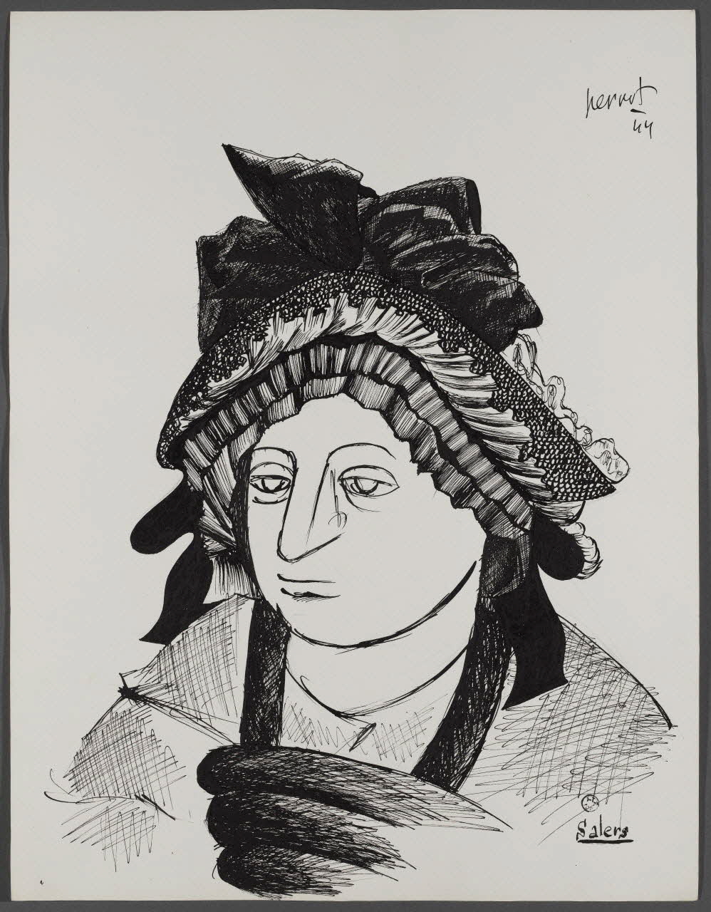 René Perrot dessin Coiffe féminine de Salers Auvergne, France 1944 1944.10.16 Photo Photo RMN-Franck RAUX