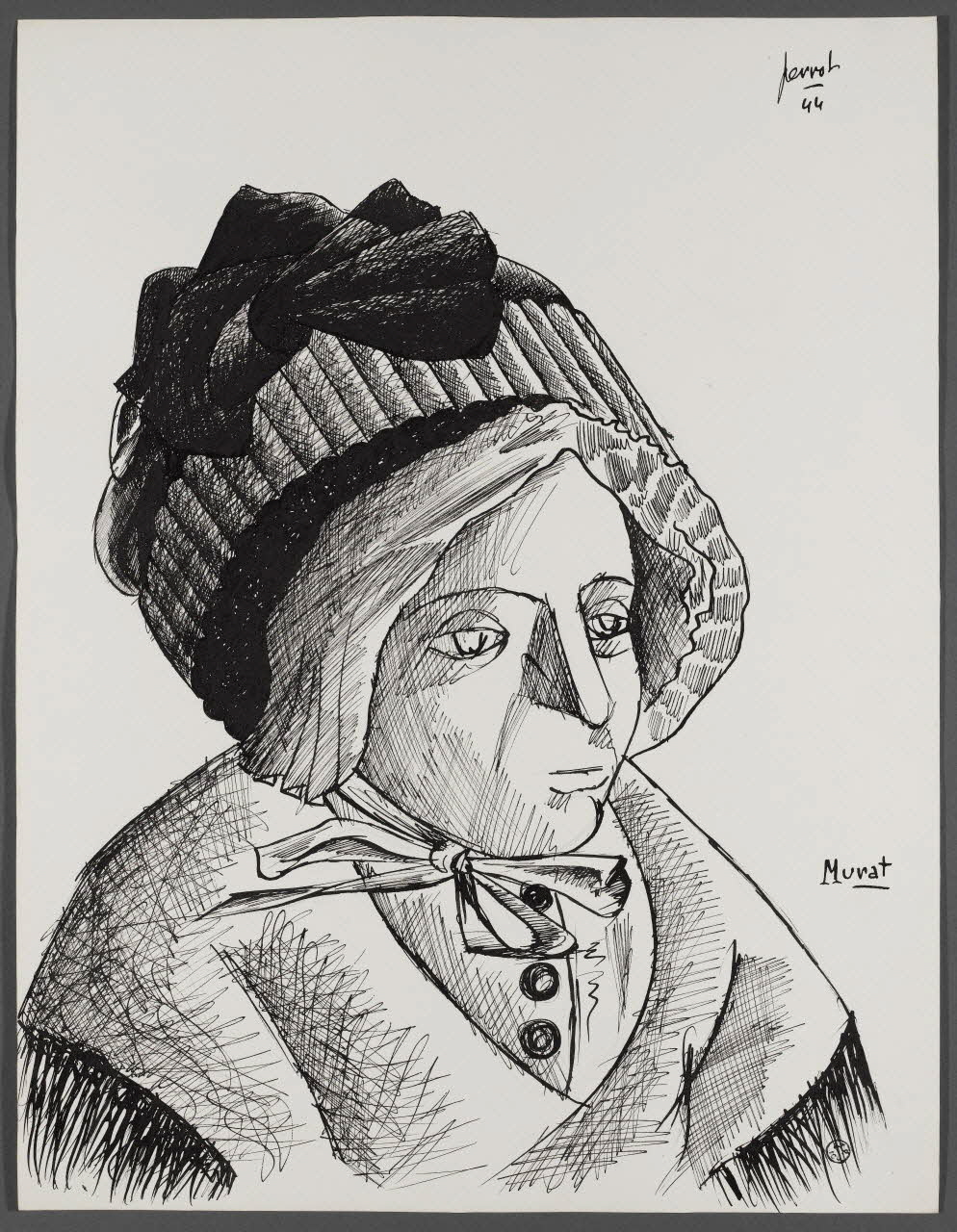 René Perrot dessin Coiffe féminine de Murat Auvergne, France 1944 1944.10.17 Photo Photo RMN-Franck RAUX