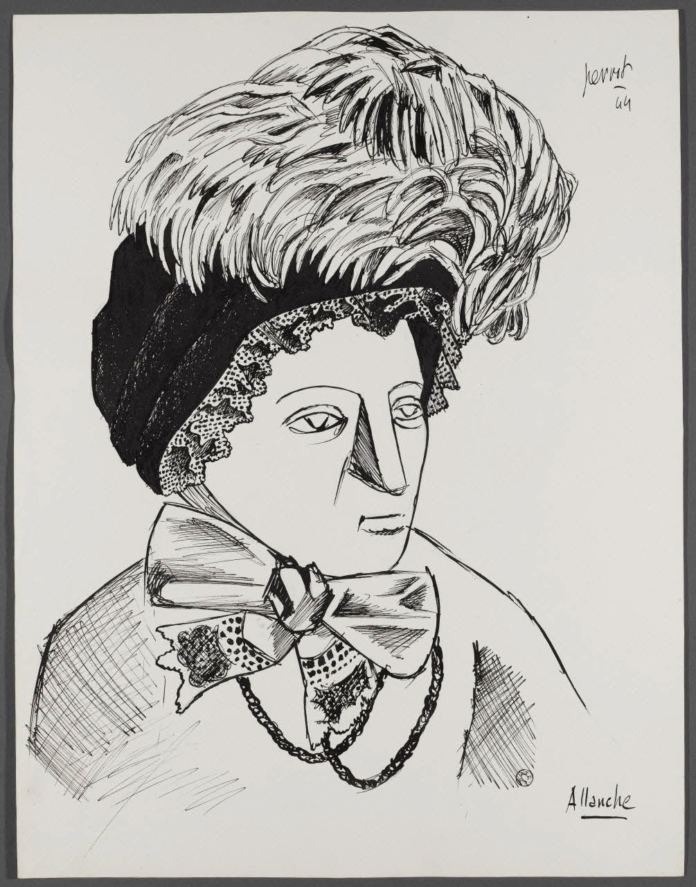 René Perrot dessin Coiffe féminine d'Allanche Auvergne, France 1944 1944.10.18 Photo RMN-Grand Palais (Mucem)/ Franck Raux