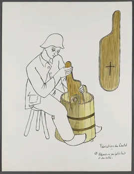 René Perrot dessin Fabrication du cantal  2 Séparation du petit-lait  et du caillé. Auvergne, France 1944 1944.10.2 Photo RMN-Grand Palais (Mucem)/ Franck Raux