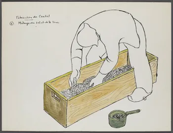 René Perrot dessin Fabrication du Cantal  6. Mélange du sel et de la Tome Auvergne, France 1944 1944.10.6 Photo RMN-Grand Palais (Mucem)