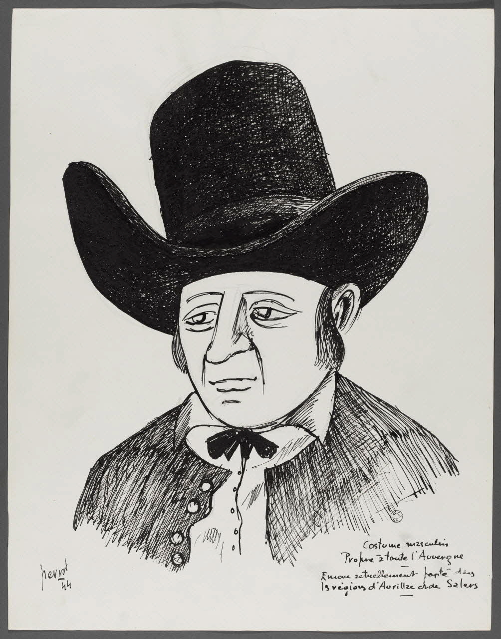 René Perrot dessin Costume masculin  Propre à toute l'Auvergne Auvergne, France 1944 1944.10.8 Photo RMN-Grand Palais (Mucem)