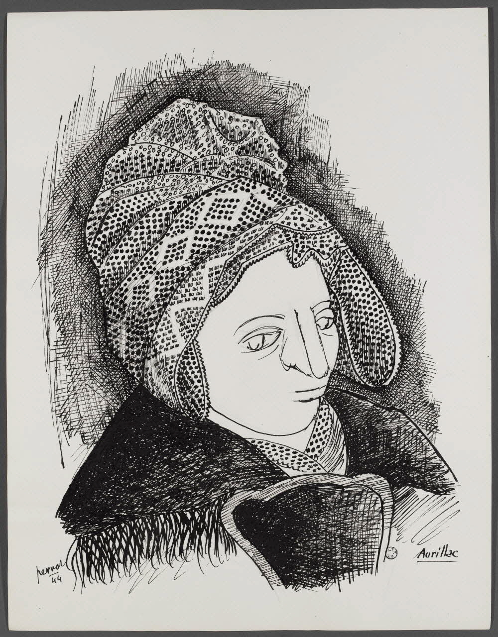René Perrot dessin Coiffe féminine d'Aurillac Auvergne, France 1944 1944.10.9 Photo RMN-Grand Palais (Mucem)