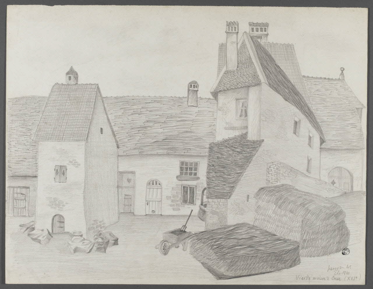 René Perrot dessin Vieilles maisons à Cuse (XVIe) Franche-Comté, France 1943 1944.7.1 Photo RMN-Grand Palais (Mucem)/ Franck Raux