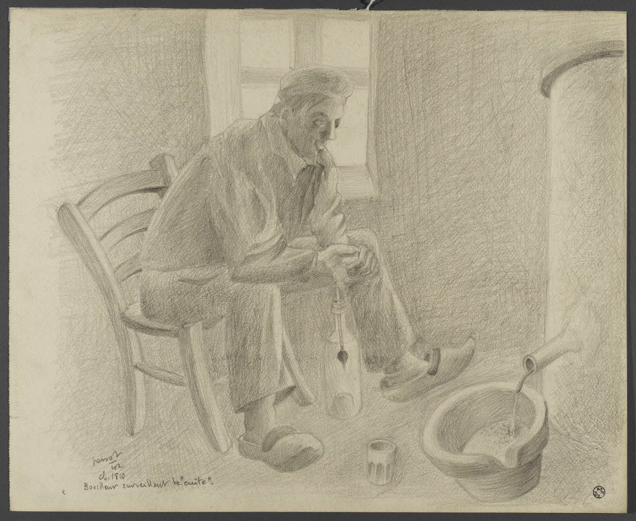 René Perrot dessin Bouilleur surveillant la "cuite" Franche-Comté, France 1942 1944.7.12 Photo Photo RMN-Franck RAUX