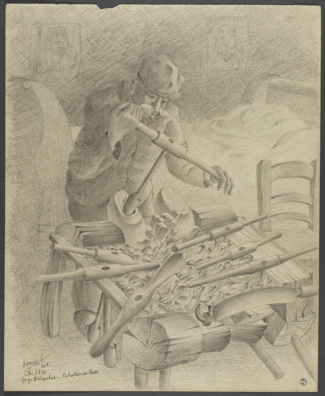 René Perrot dessin Gugu Bécoulet  Sabotier de Cuse Franche-Comté, France 1942 1944.7.9 Photo Photo RMN-Franck RAUX