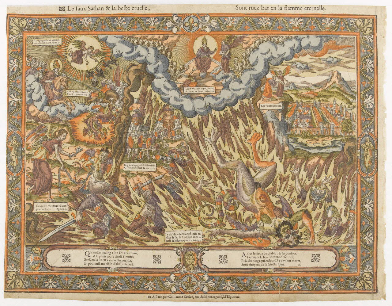 Saulce Guillaume imagerie ancienne Le faux Sathan & la beste cruelle,  Sont ruez bas en la flemme eternelle. Paris 1550-1582 2004.38.16 Photo RMN-Grand Palais (Mucem)/ Franck Raux