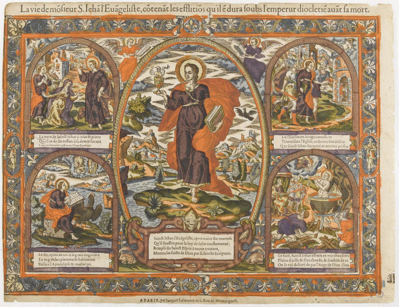 Lalouette Jacques imagerie ancienne La vie de Mosieur S. Ieha l'Evageliste, cotenat les esslitios qu'il edura soubs l'emperur diocletie avat sa mort. Paris 1550-1595 2004.38.17 Photo RMN-Grand Palais (Mucem)