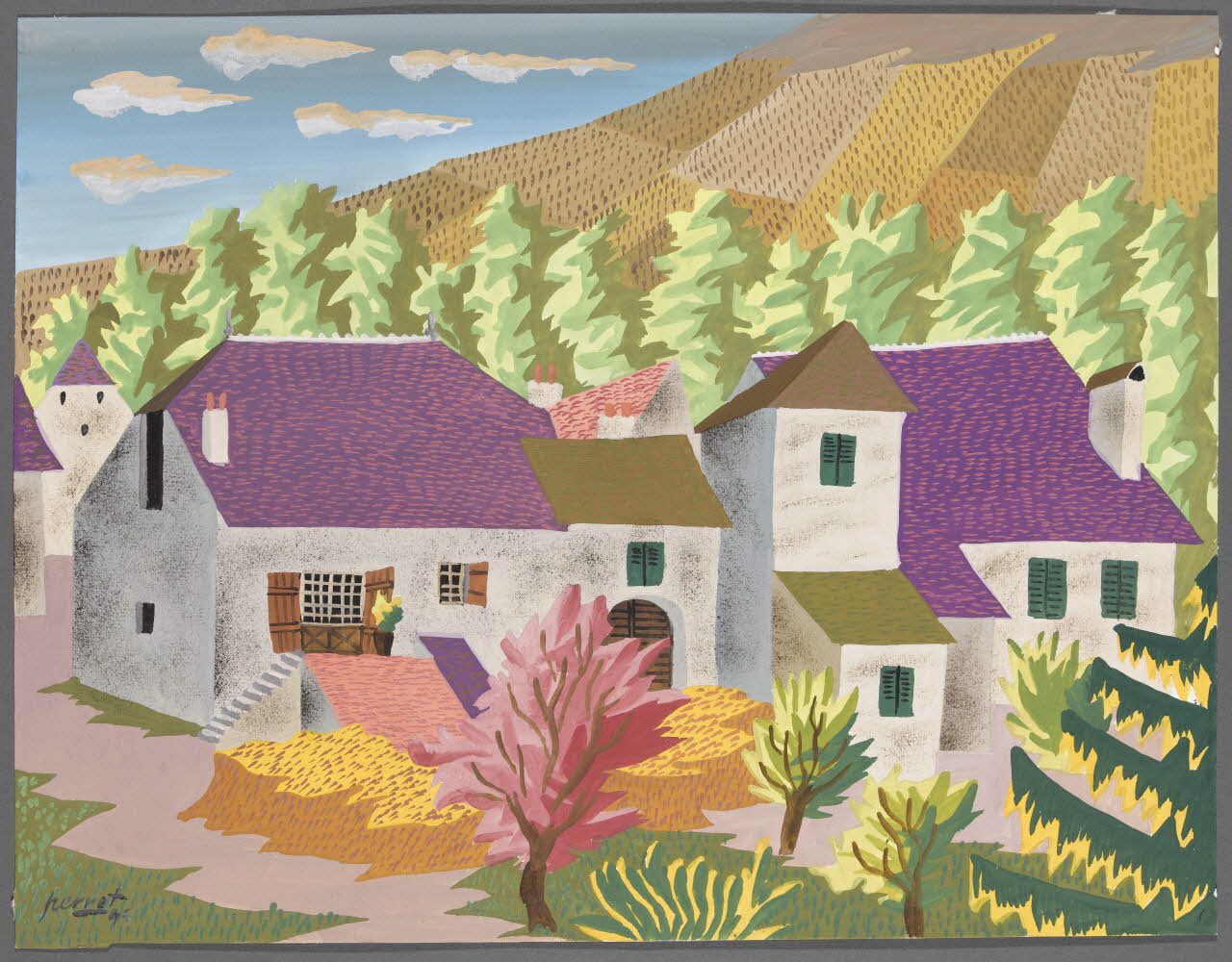 René Perrot dessin Montigny-les-Arsures (Jura) (village de vignerons) Franche-Comté, France 1943 1943.18.10 Photo RMN-Grand Palais (Mucem)/ Franck Raux