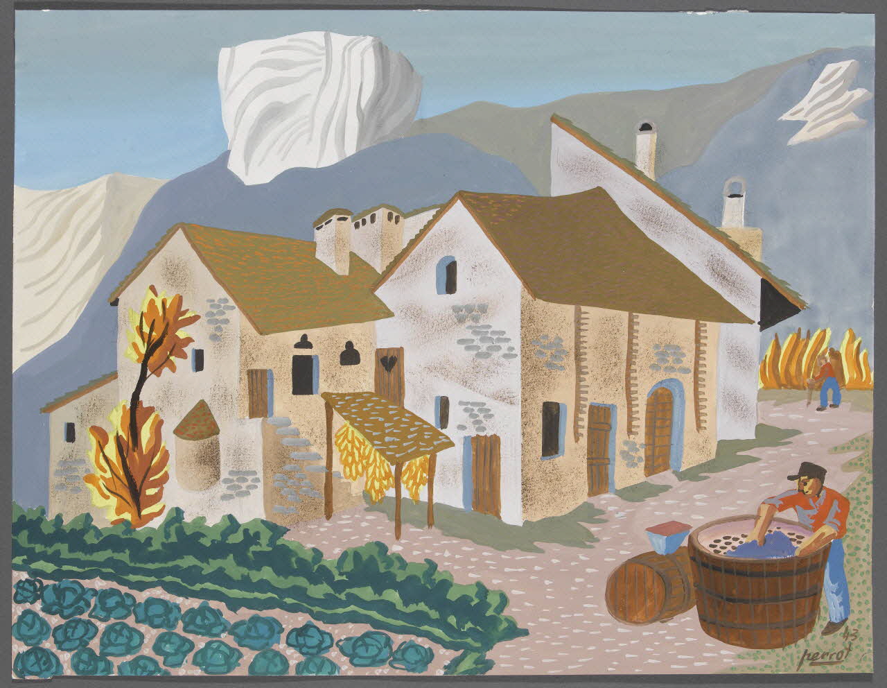 René Perrot dessin Maison de vigneron aux Planches-près-Arbois (Jura) Franche-Comté, France 1943 1943.18.14 Photo RMN-Grand Palais (Mucem)/ Franck Raux