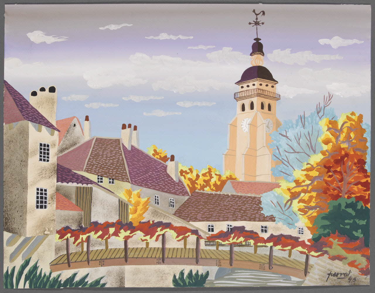 René Perrot dessin L'église Saint Just et la Cuisance à Arbois (Jura) Franche-Comté, France 1943 1943.18.20 Photo RMN-Grand Palais (Mucem)/ Franck Raux