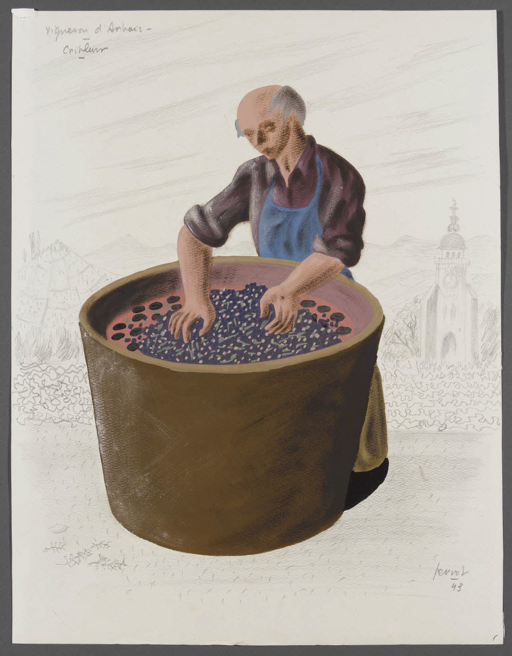 René Perrot dessin Vigneron d'Arbois Franche-Comté, France 1943 1943.18.22 Photo RMN-Grand Palais (Mucem)/ Franck Raux