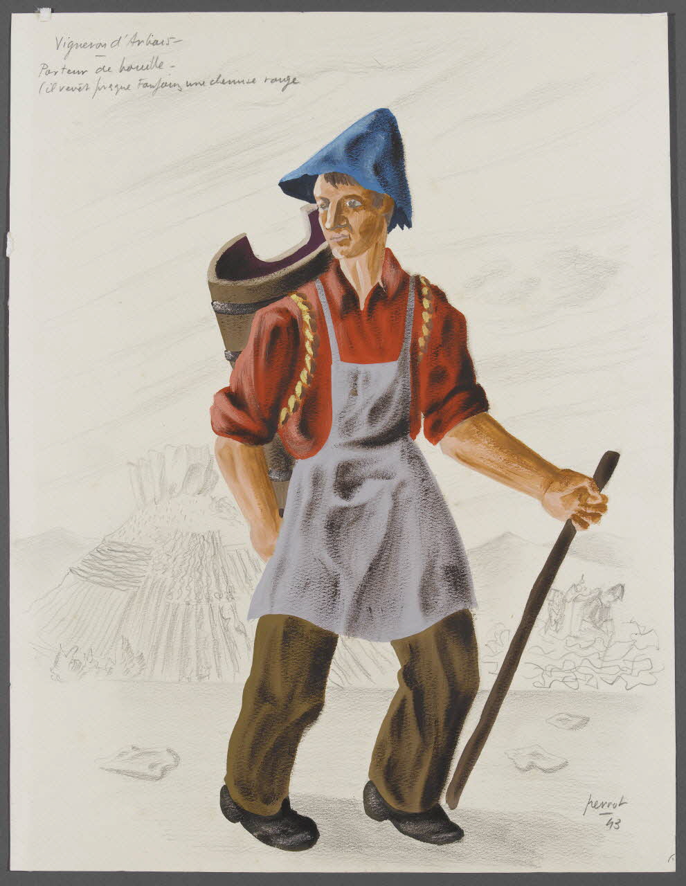 René Perrot dessin Vigneron d'Arbois  Porteur de houille Franche-Comté, France 1943 1943.18.23 Photo RMN-Grand Palais (Mucem)/ Franck Raux