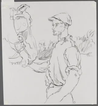 André Jordan dessin CHARRETIER  FERME  DECHEZELLE.  LE BOULLEAUME  OISE Oise 1943 1943.3.38 Photo RMN-Grand Palais (Mucem)