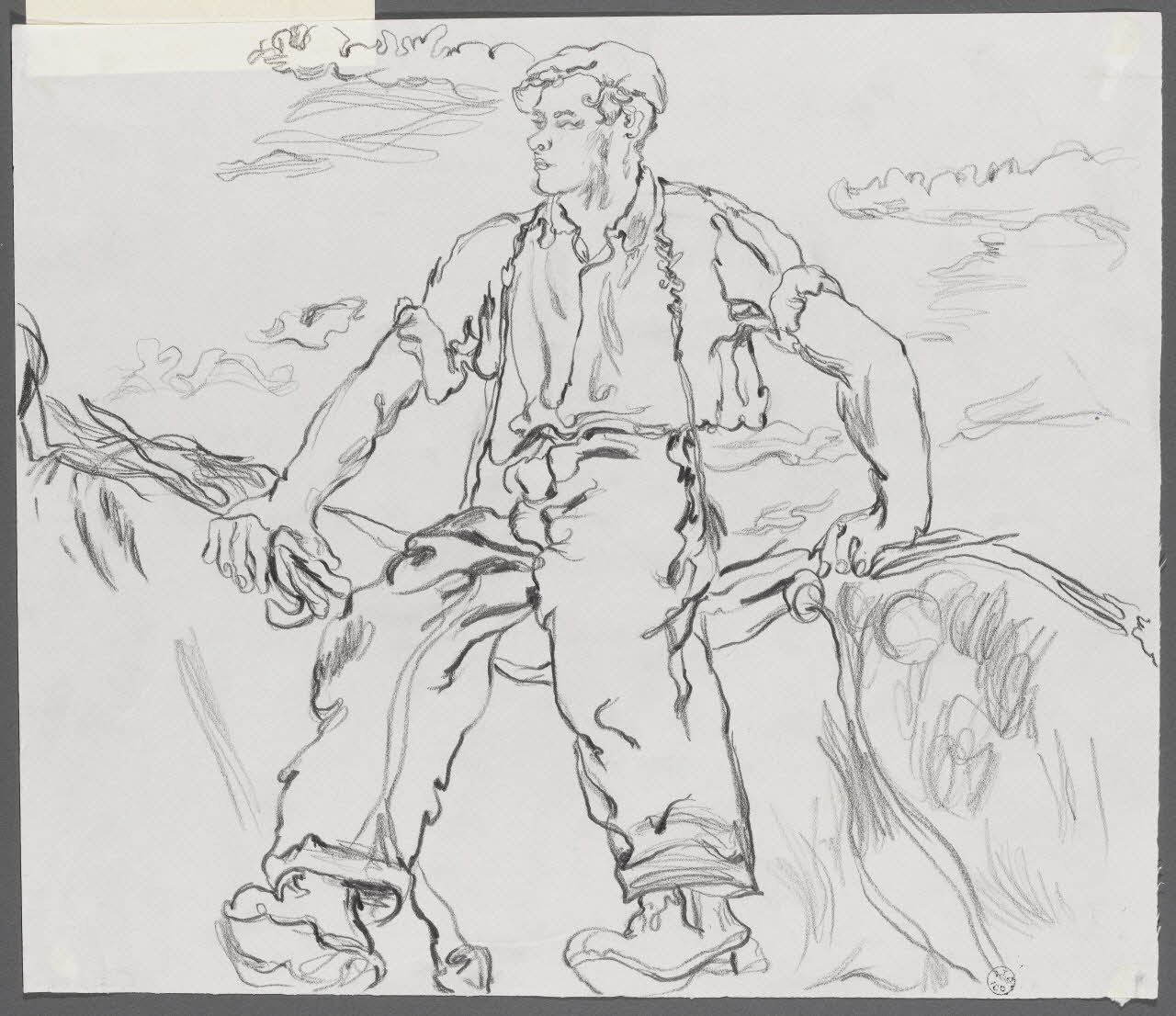 André Jordan dessin RETOUR DES LABOURS  FERME BORDES  ST CYR s DOURDAN  S. et OISE Saint-Cyr-sous-Dourdan 1943 1943.3.52 Photo RMN-Grand Palais (Mucem)