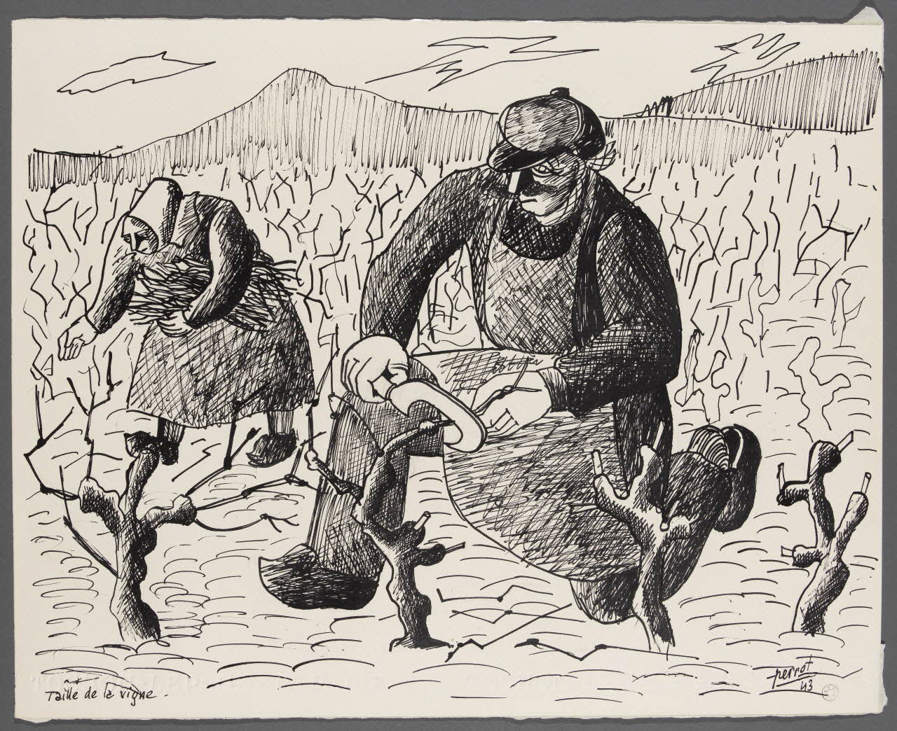 René Perrot dessin Taille de la vigne Franche-Comté, France 1943 1943.4.101 Photo RMN-Grand Palais (Mucem)