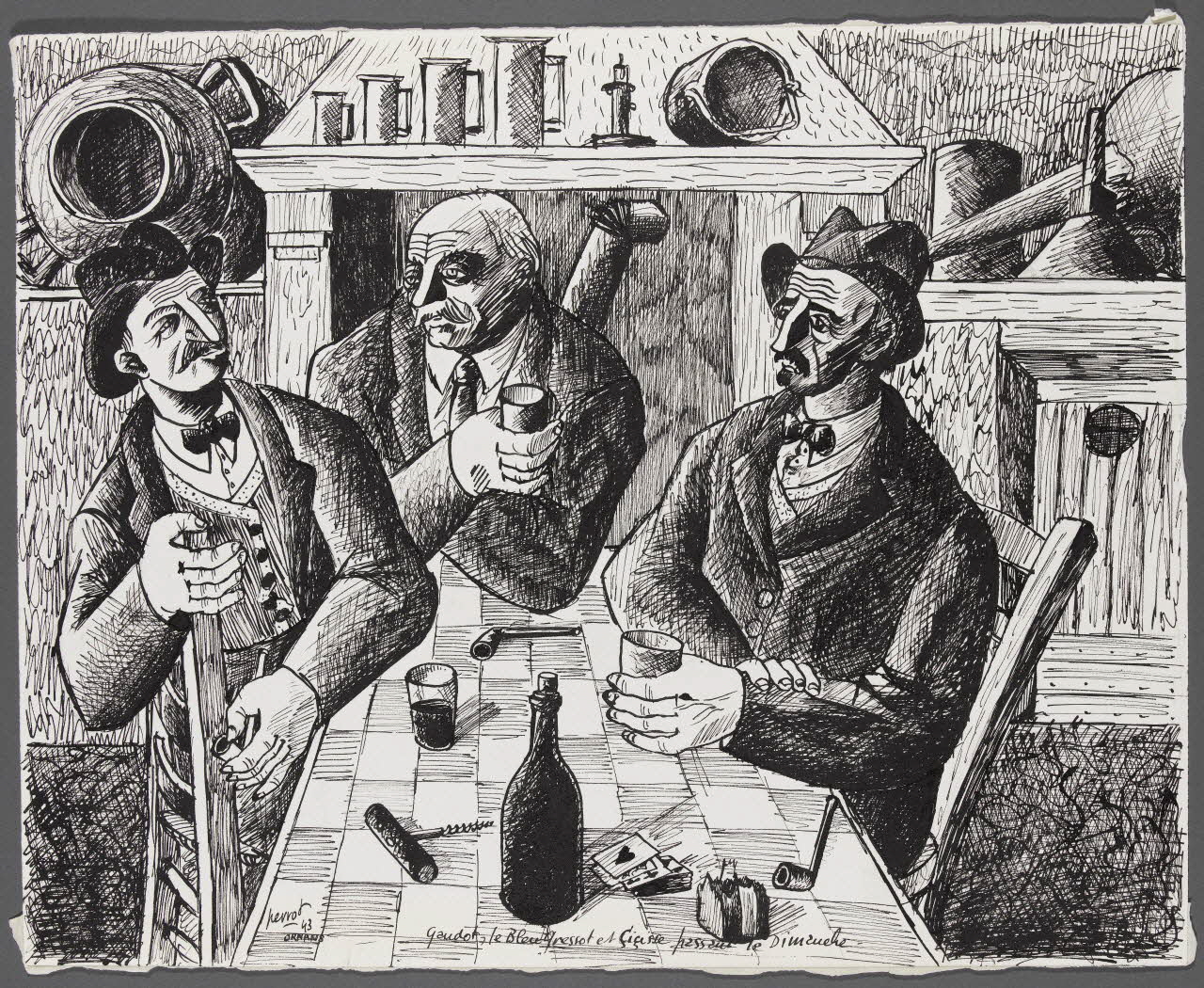 René Perrot dessin Gaudot, le Bleu Gressot et Cicisse passant le dimanche Franche-Comté, France 1943 1943.4.104 Photo RMN-Grand Palais (Mucem)