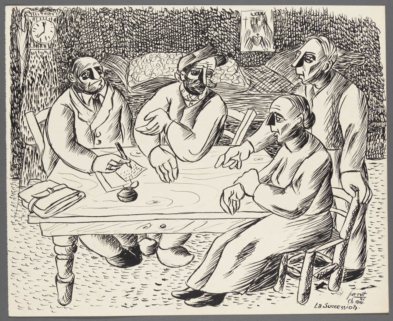 René Perrot dessin La Succession. Franche-Comté, France 1942 1943.4.44 Photo RMN-Grand Palais (Mucem)