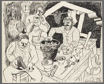 René Perrot dessin Repas de paysans Franche-Comté, France 1942 1943.4.47  Photo RMN-Grand Palais (Mucem)