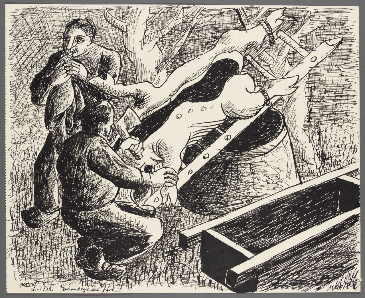 René Perrot dessin Découpage du porc Franche-Comté, France 1942 1943.4.50 Photo RMN-Grand Palais (Mucem)/ Franck Raux