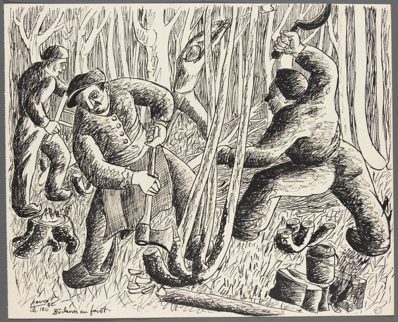 René Perrot dessin Bûcherons en forêt. Franche-Comté, France 1942 1943.4.52 Photo RMN-Grand Palais (Mucem)/ Franck Raux