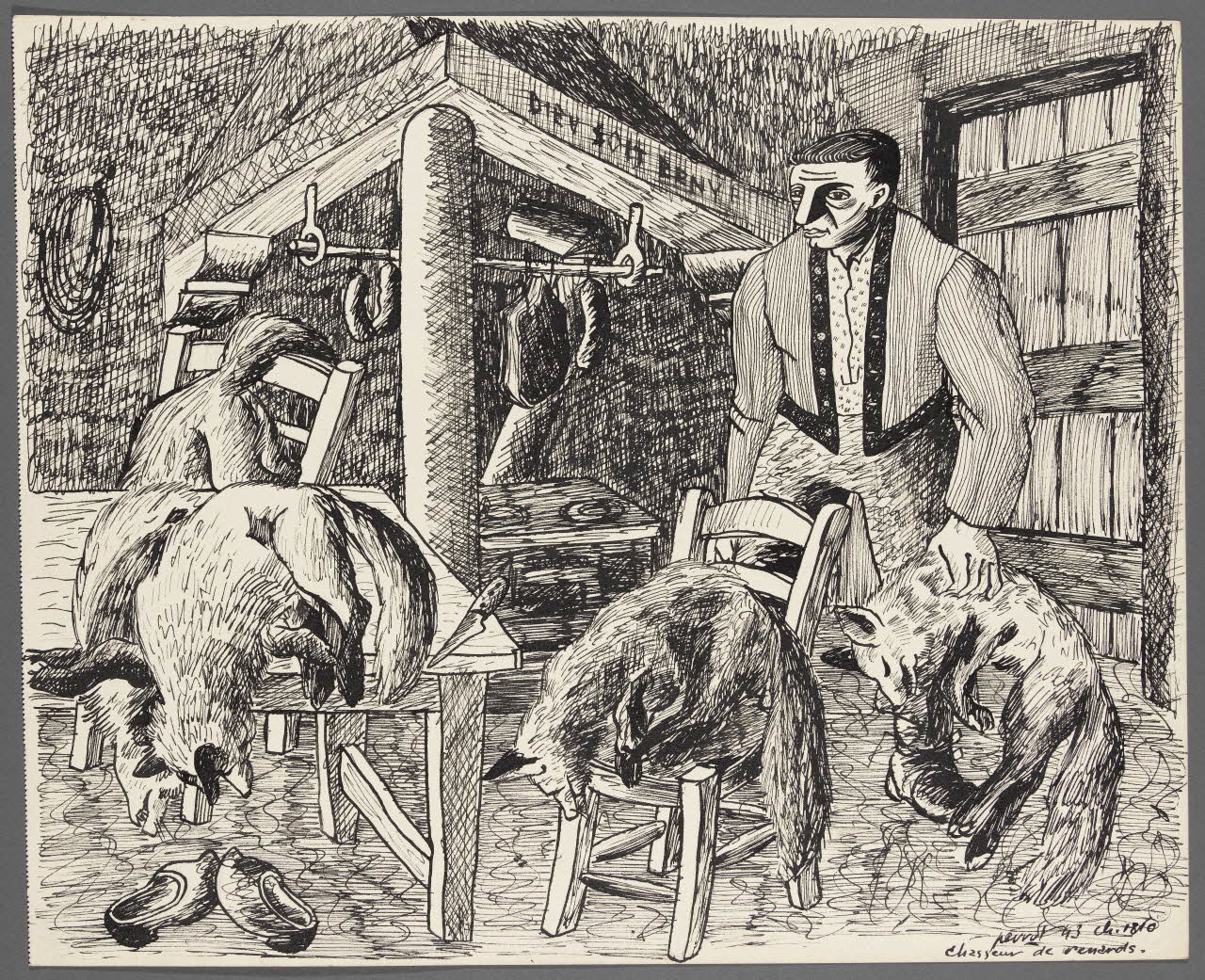 René Perrot dessin Chasseur de renards. Franche-Comté, France 1943 1943.4.54 Photo RMN-Grand Palais (Mucem)/ Franck Raux