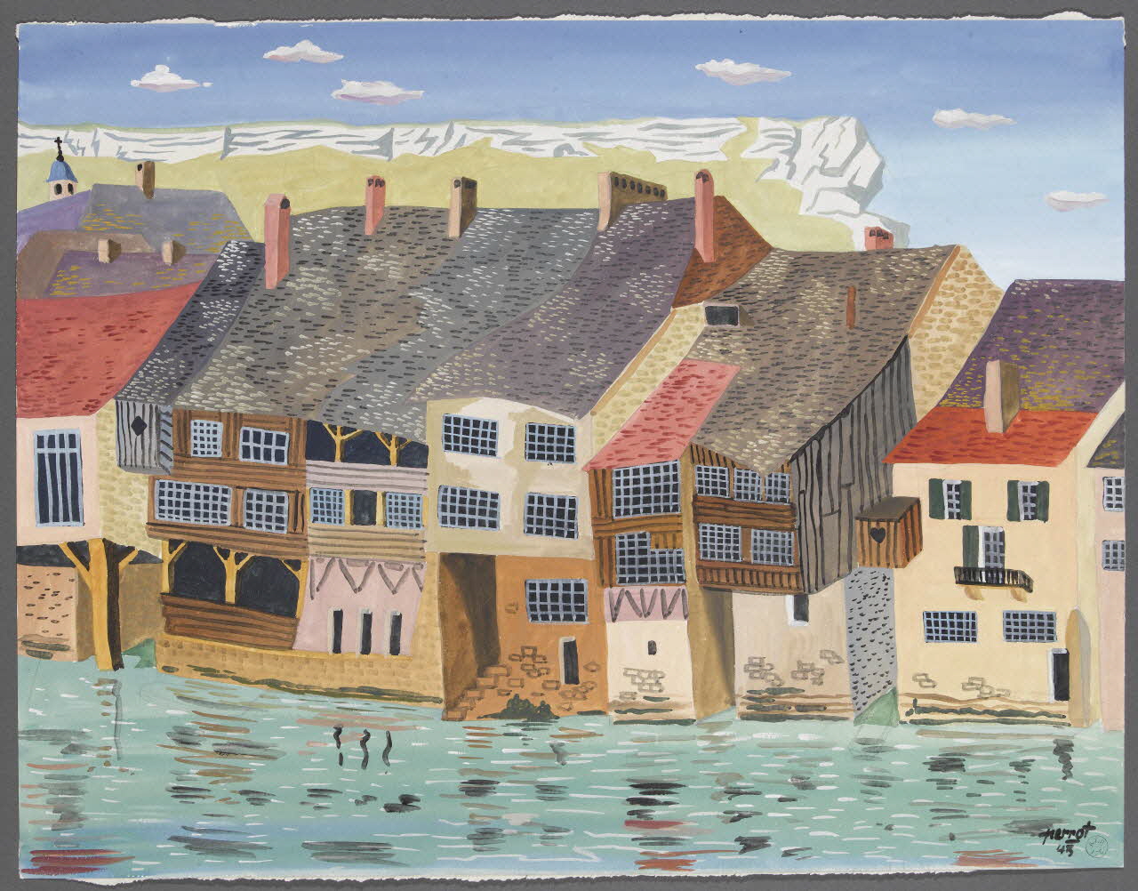 René Perrot dessin Ornans, vieilles maisons sur la Loue Franche-Comté, France 1943 1943.4.61 Photo RMN-Grand Palais (Mucem)