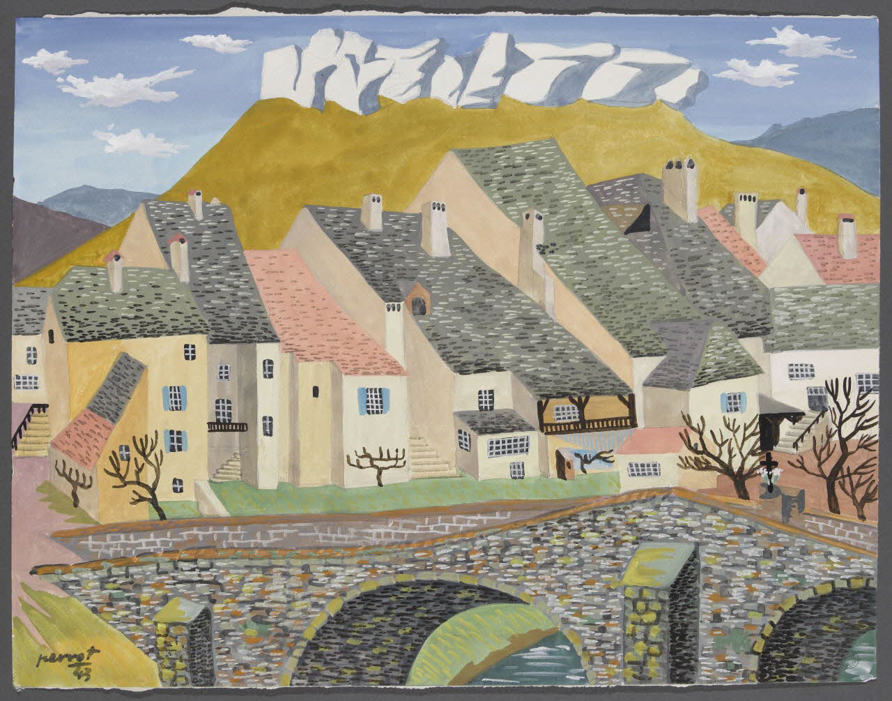 René Perrot dessin Ornans, le pont Franche-Comté, France 1943 1943.4.68 Photo RMN-Grand Palais (Mucem)/ Franck Raux