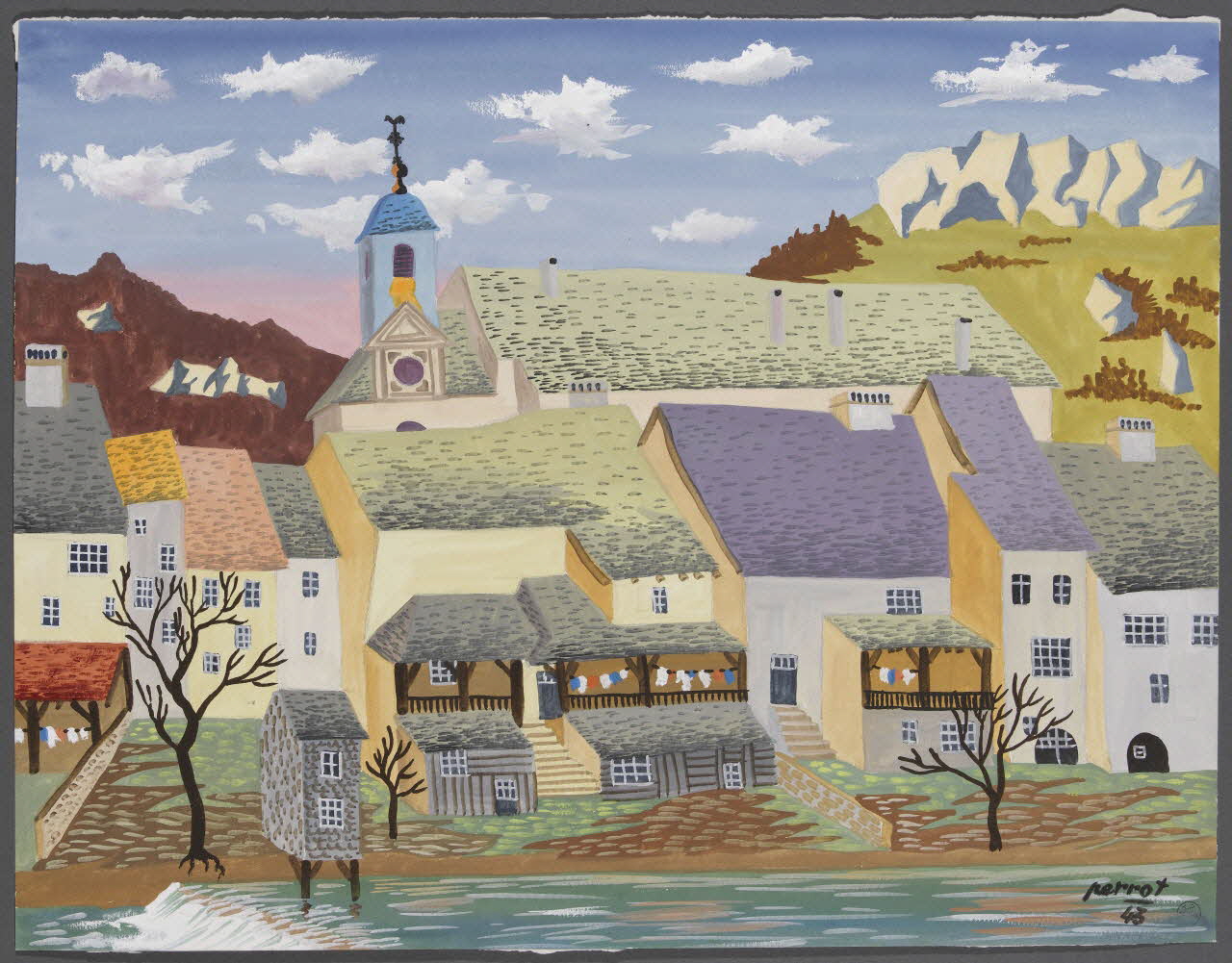 René Perrot dessin Ornans, le quartier de Nemin Franche-Comté, France 1943 1943.4.69 Photo RMN-Grand Palais (Mucem)/ Franck Raux