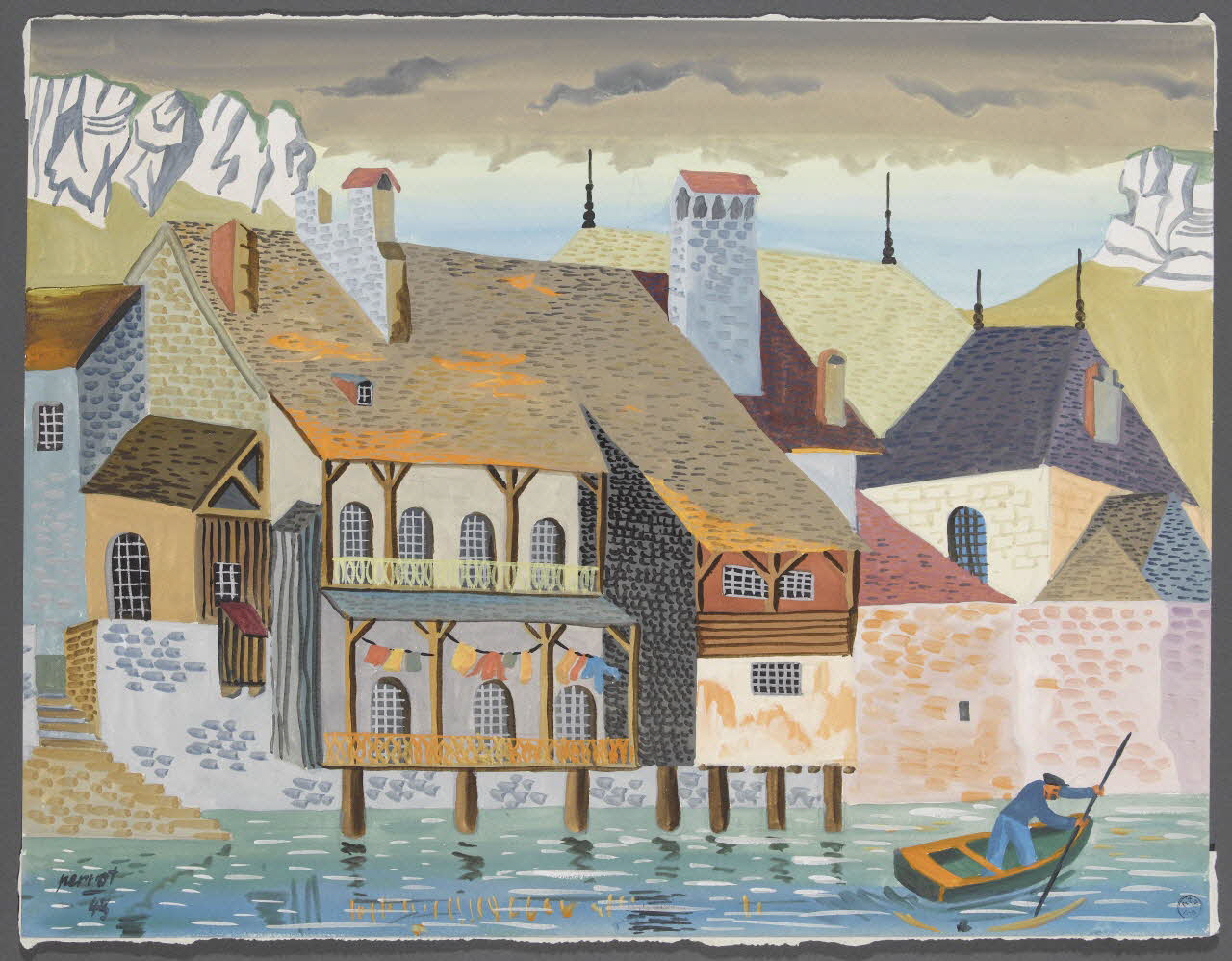 René Perrot dessin Ornans, quartier de l'hôtel de ville Franche-Comté, France 1943 1943.4.70 Photo RMN-Grand Palais (Mucem)/ Franck Raux
