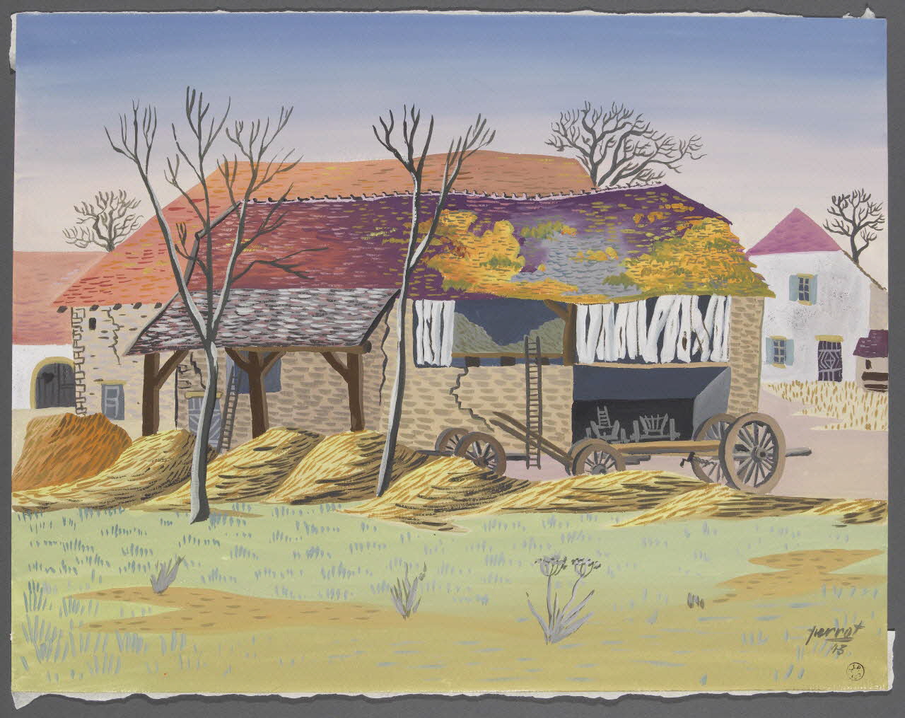 René Perrot dessin Cuse, Moulin de Prés, les hangars Franche-Comté, France 1943 1943.4.73 Photo RMN-Grand Palais (Mucem)/ Franck Raux