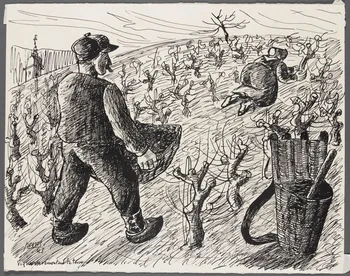 René Perrot dessin Vignerons remontant la terre Franche-Comté, France 1943 1943.4.97 Photo RMN-Grand Palais (Mucem)