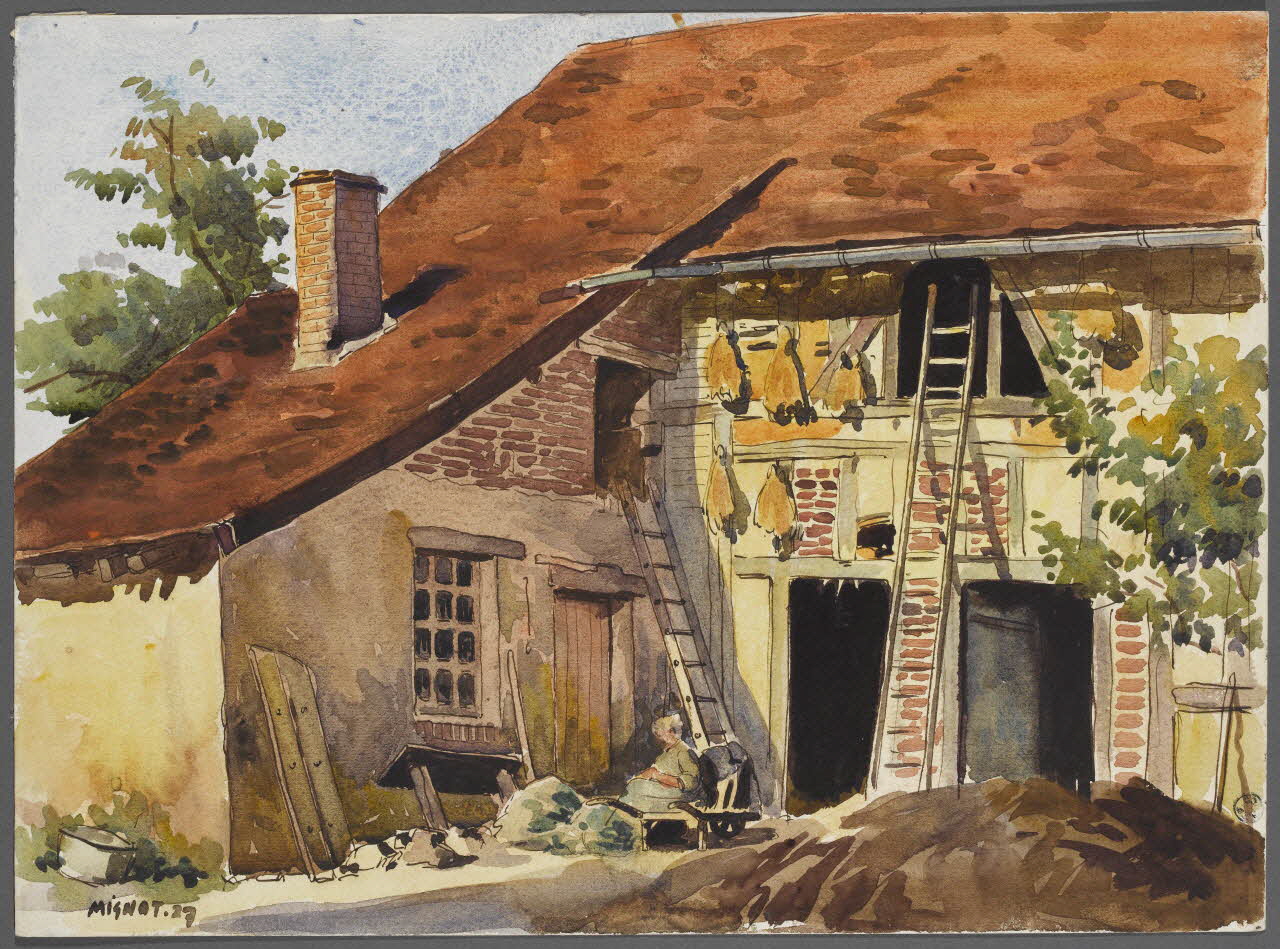 Marcel Mignot dessin Maison du ménage dit "Faraud"  Chaource (Aube) 1927 1944.8.3 Photo RMN-Grand Palais (Mucem)