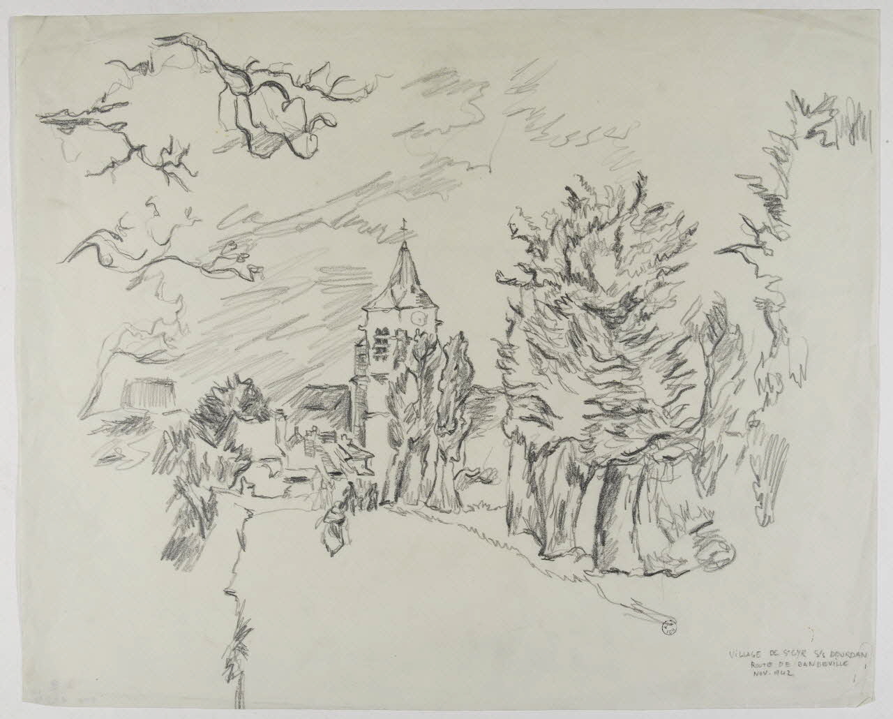 André Jordan dessin VILLAGE DE St CYR ss DOURDAN  ROUTE DE BANDEVILLE Saint-Cyr-sous-Dourdan 1942 1943.3.16 Photo RMN-Grand Palais (Mucem)