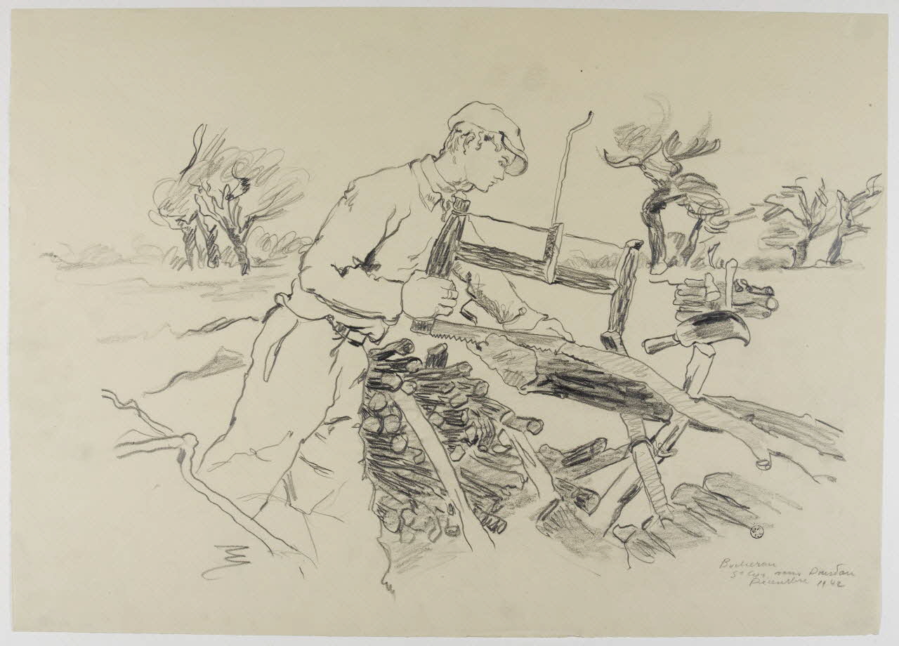André Jordan dessin Bûcheron  St Cyr sous Dourdan Saint-Cyr-sous-Dourdan 1942 1943.3.28 Photo RMN-Grand Palais (Mucem)